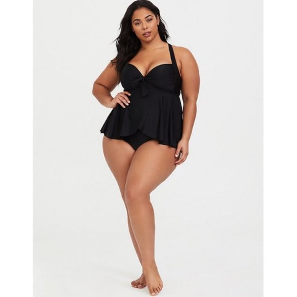 Torrid Swim Black Wireless Tie Front Bathing Swimsuit Bathing Suit - Picture 3 of 7